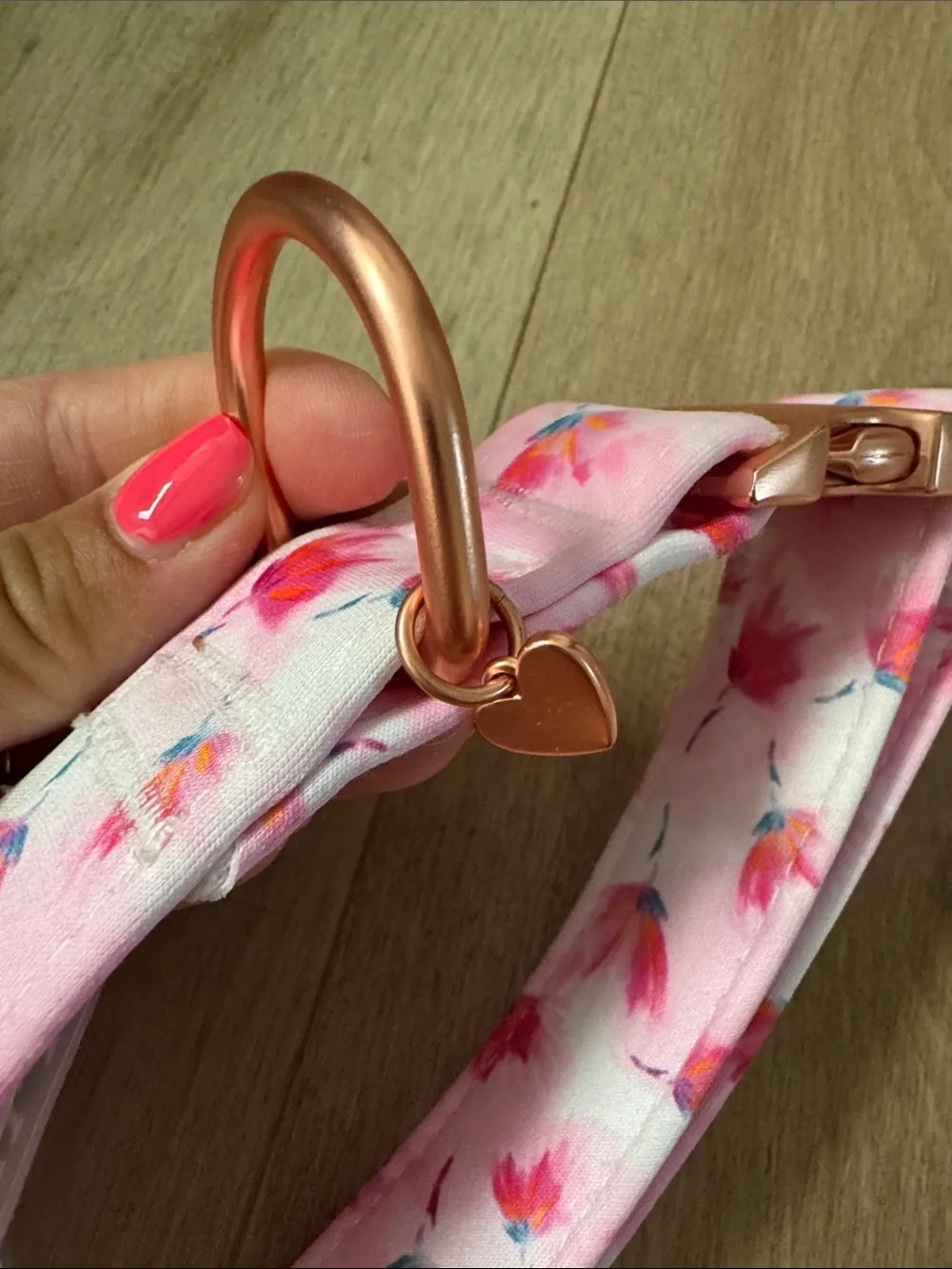 Top Paw Pink Floral Dog collar with Rose Gold Clip On Hardware